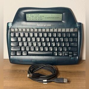 AlphaSmart 3000 Portable Word Processor Keyboard  Tested Works, USB Cable,  VTG
